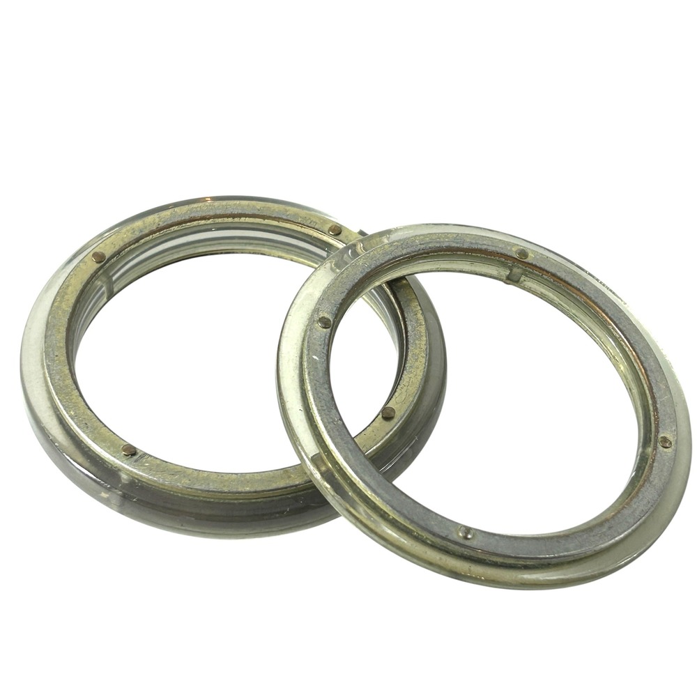Vtg Mixed Media Lucite  Riveted Brass Tone Bangle Bracelet Set of 2 silvertone